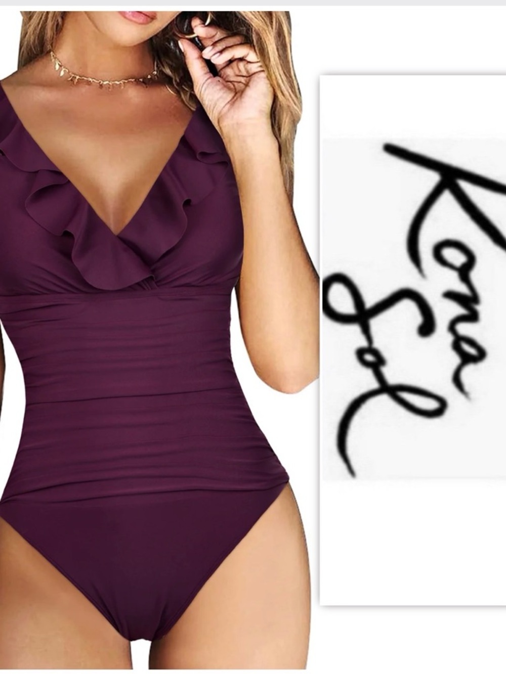 Kona Sol Plum One Piece Ruffled Swimsuit